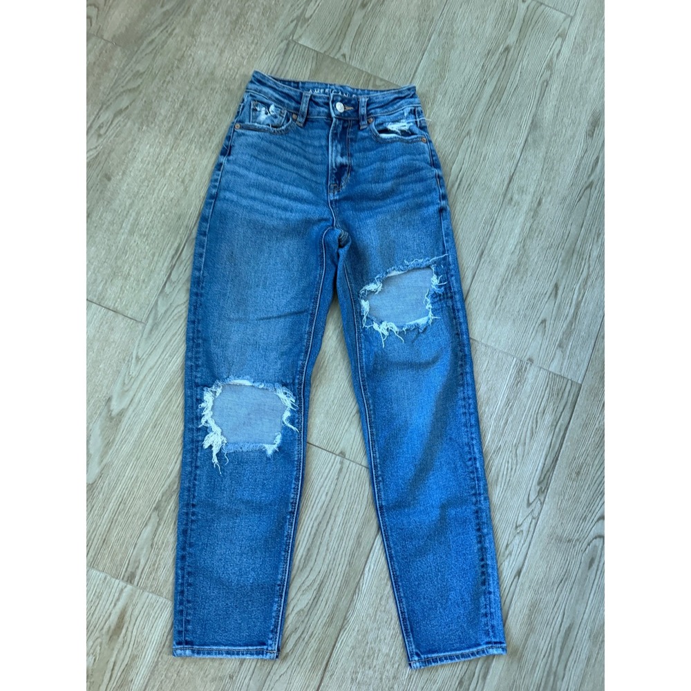 American Eagle Womens High Waisted Straight Leg Distressed Stretch Jeans 00 Reg